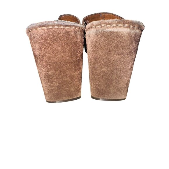 Vintage Liz Claiborne Square Toe Womens Brown Suede High Heel Mules 8M Retro 70s - Picture 7 of 10